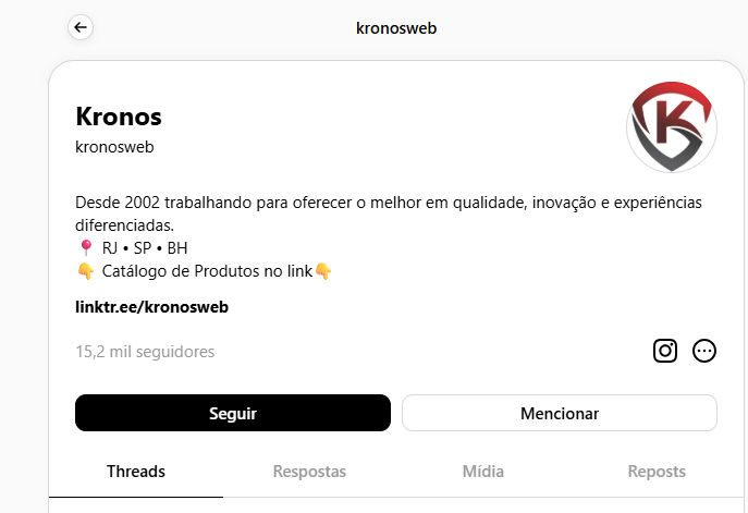 Print do perfil Threads da Kronos em 2026-06-24